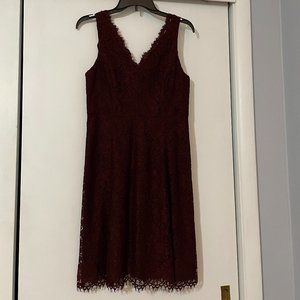 LOFT lace double V dress, burgundy, size 2